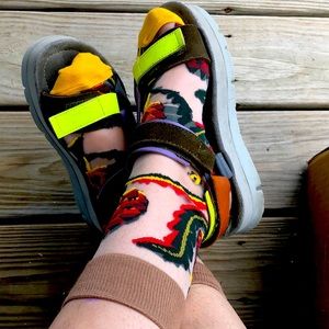 Mesh socks with beautiful floral designs.